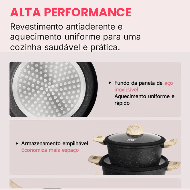 Alta Performance - Revestimento antiaderente e aquecimento uniforme